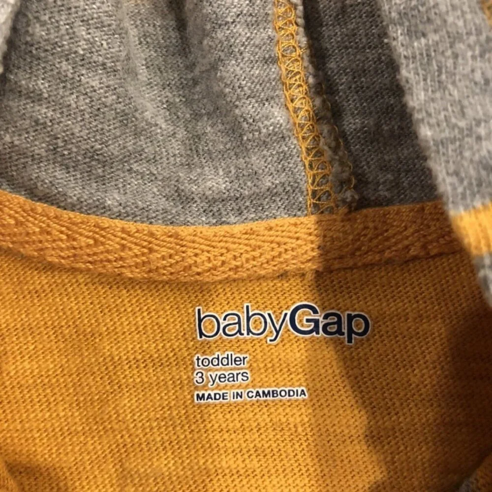 Baby Gap Sz 3 Yellow & Grey Striped Hoodie Shirt